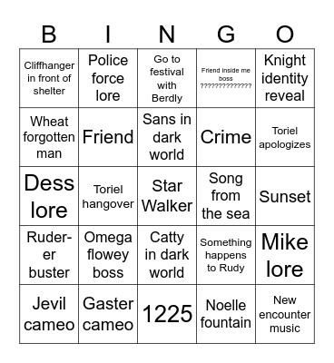 DELTARUNE CHAPTER 5 !!!!1!1!1!111 Bingo Card