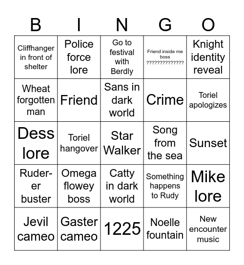 DELTARUNE CHAPTER 5 !!!!1!1!1!111 Bingo Card