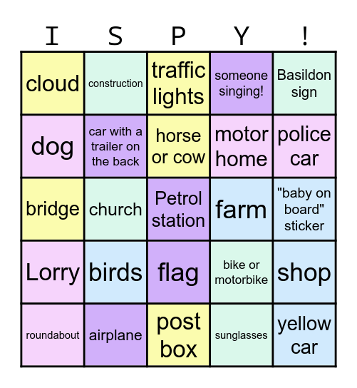 𝗜 𝗦𝗽𝘆 𝗥𝗼𝗮𝗱 𝗧𝗿𝗶𝗽 𝗦𝘁𝘆𝗹𝗲 𝗕𝗶𝗻𝗴𝗼! Bingo Card