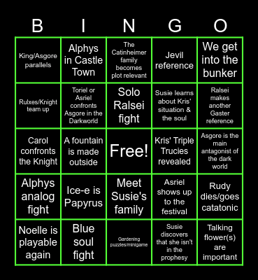 Tzar's Deltarune Chapter 5 Bingo Card