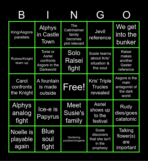 Tzar's Deltarune Chapter 5 Bingo Card