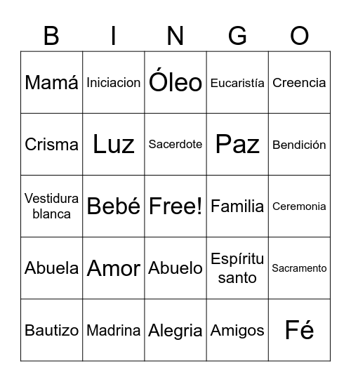 Bingo de bautizo Bingo Card