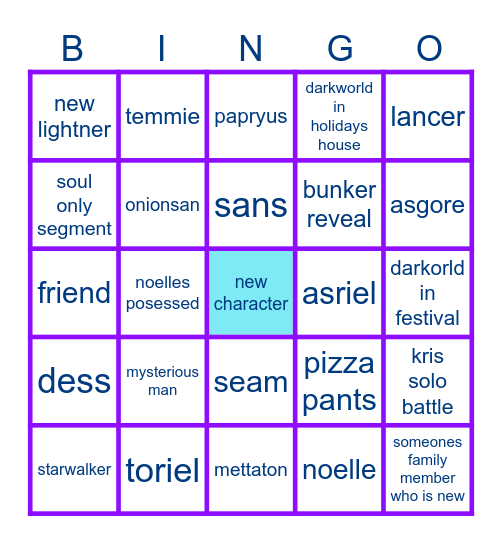 deltarune Bingo Card