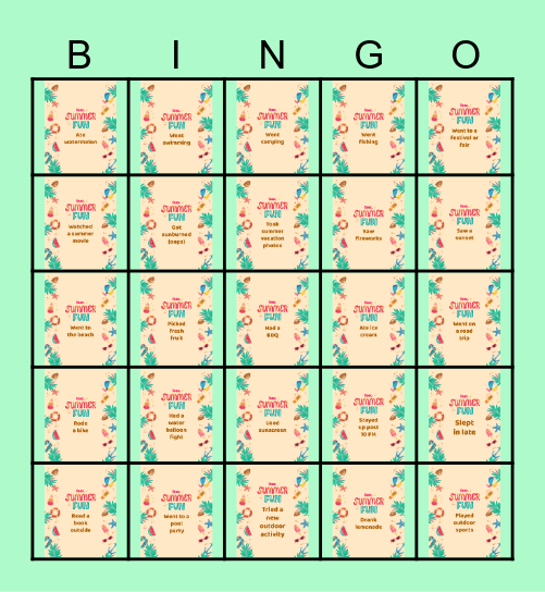 Summer Fun - ibex Bingo Card