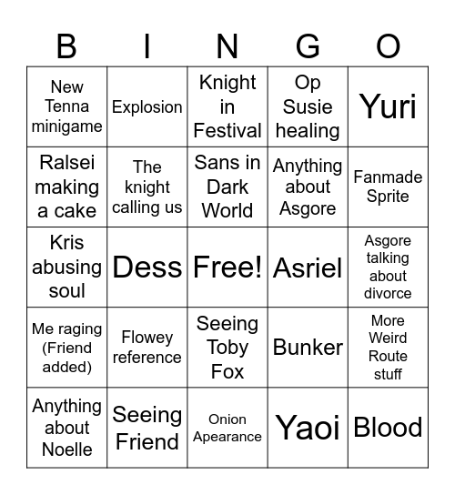 DELTARUNE Chapter 5 Bingo Card