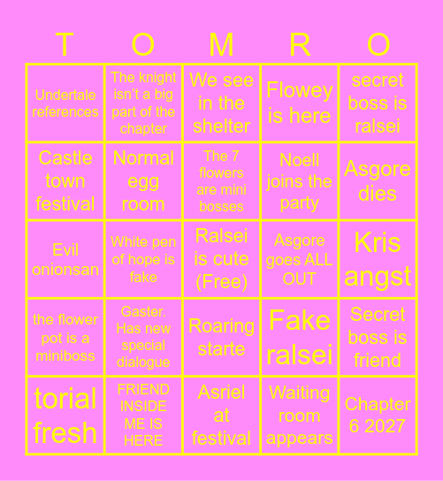 Deltarune Bingo Card