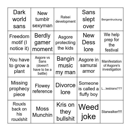 Deltarune Chapter 5 Bingo Card
