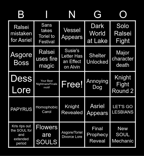Deltarune Chapter 5 Bingo Card