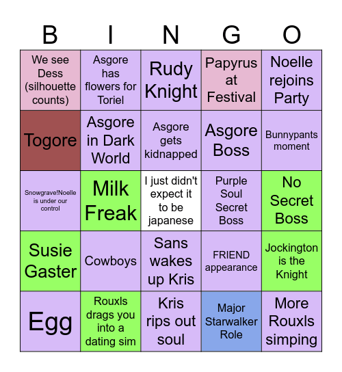Deltarune Chapter 5 Bingo Card