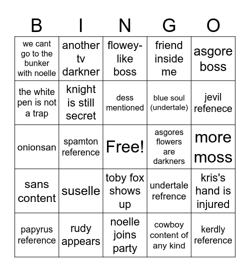 deltarune Bingo Card