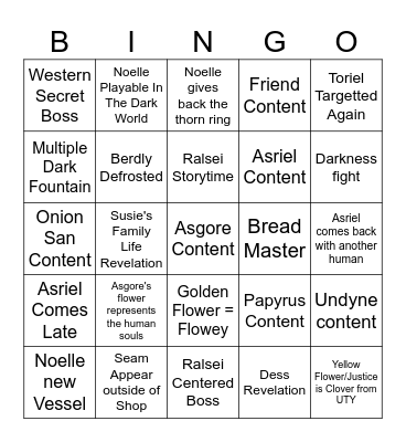 DELTARUNE CHAPTER 5 BINGO Card