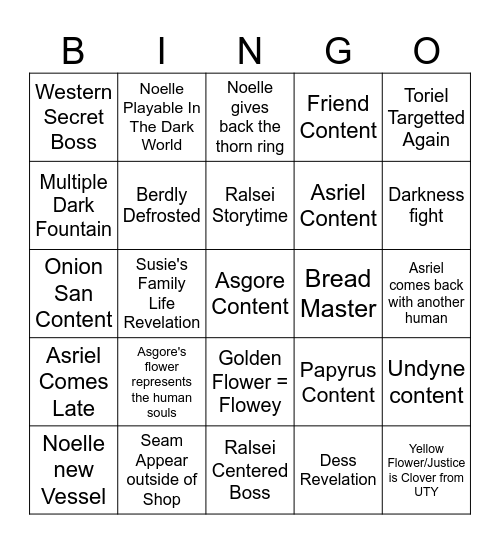 DELTARUNE CHAPTER 5 BINGO Card