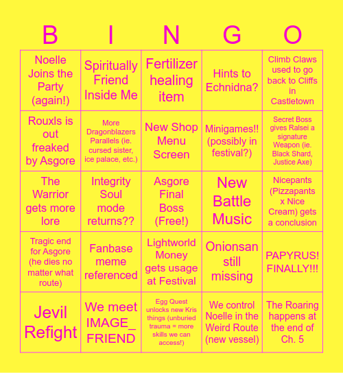 DELTARUNE CHAPTER 5 PREDICTION BOARD Bingo Card
