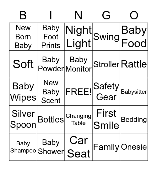 Baby Shower Bingo Card