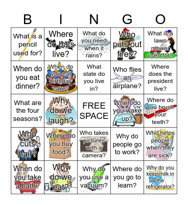 Wh Questions in English Bingo Card