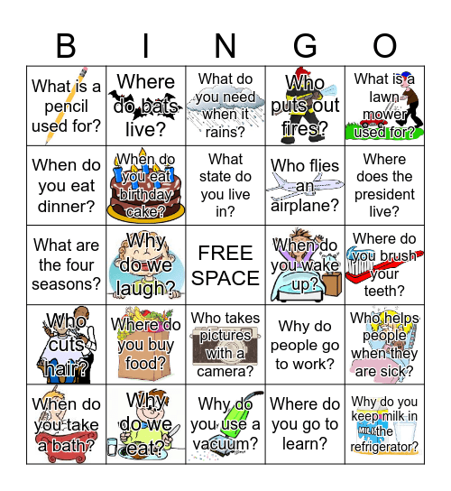 Wh Questions in English Bingo Card