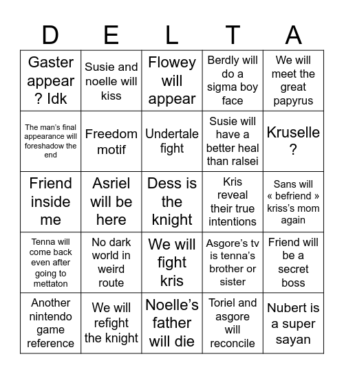 Deltarot Bingo Card