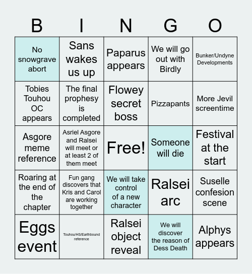 Deltarune Bingo Card