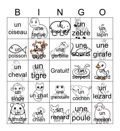 Les animaux Bingo Card