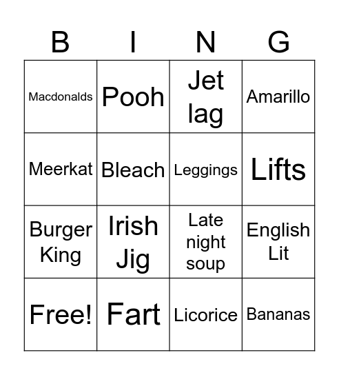 Emma's Hen Bingo Card