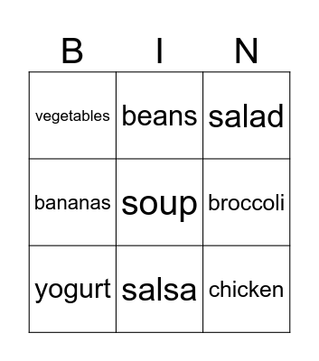 Food and Drinks Bingo Card