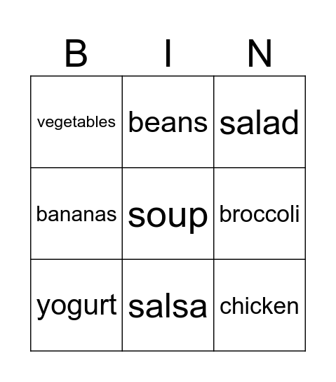 Food and Drinks Bingo Card