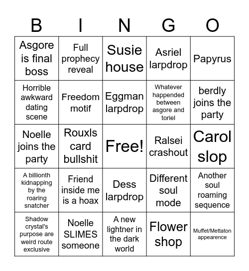 Deltarune 5 Bingo Card