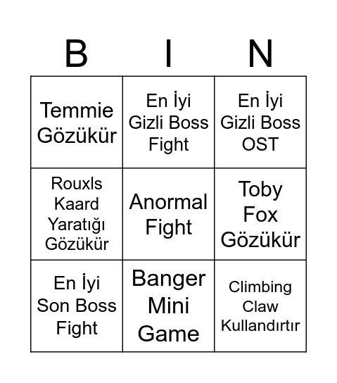 Deltarune Chapter 5 Bingo Card