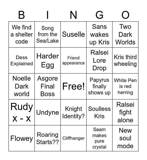 Deltarune Chapter 5 Bingo Card