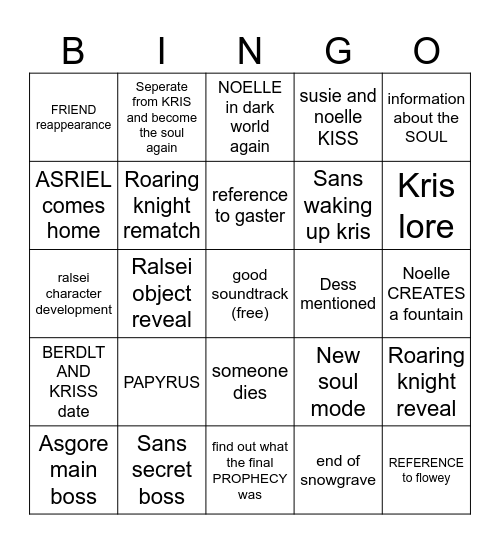 DELTARUNE chapter 5!!!!!!! Bingo Card