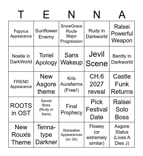 DELTARUNE Chap 6 BIngo for GOATS Bingo Card