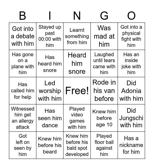 Birthday Boy Bingo Card