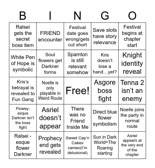 Deltarune Ch. 5 Bingo Card