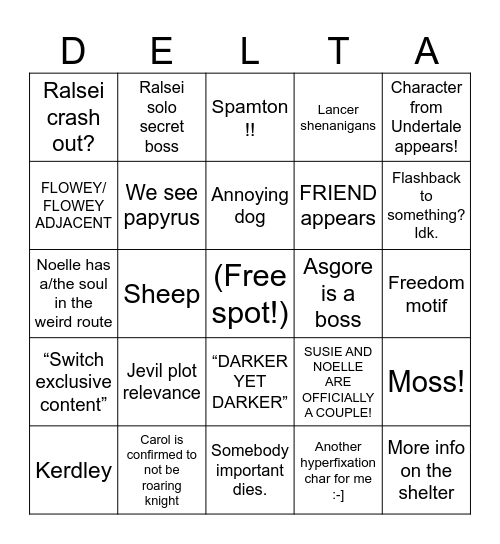 DELTARUNE CHAPTER 5 BINGO CARD Bingo Card