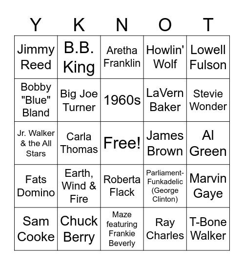 50's, 60's and 70's HIts Bingo Card