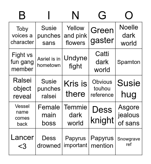 Deltarune 5 bongo Bingo Card