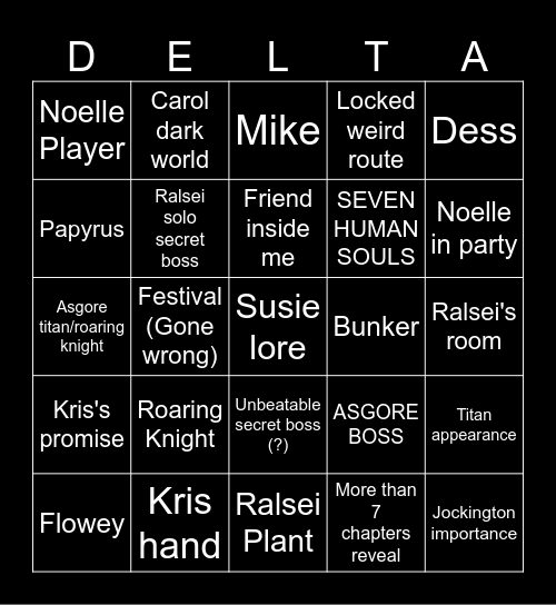 Deltarune Chapter 5 predictions Bingo Card