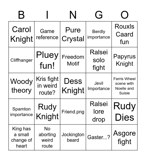 Deltarune chapter 5 Bingo Card