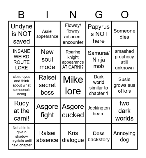Deltarune Bingo Card