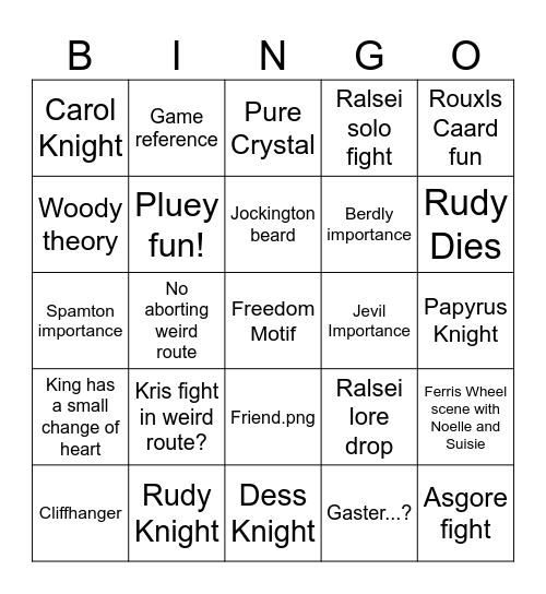 Deltarune chapter 5 Bingo Card