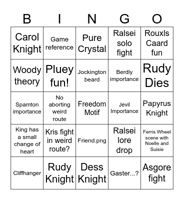 Deltarune chapter 5 Bingo Card