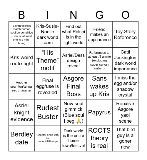 Deltarune Chapter 5 Bingo Card