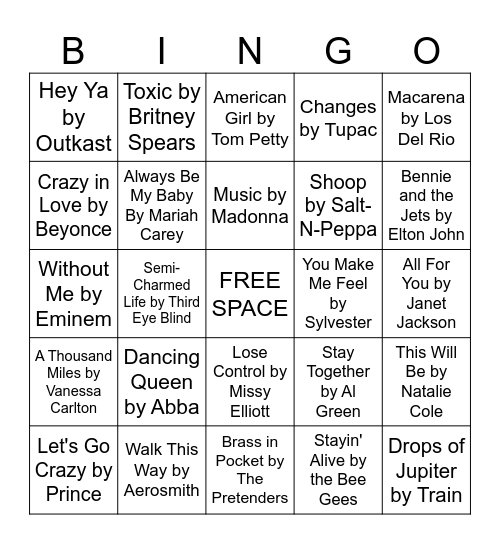 NAME THAT SONG MUSICAL BINGO Card