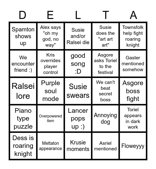 Deltagoon Bingo Card