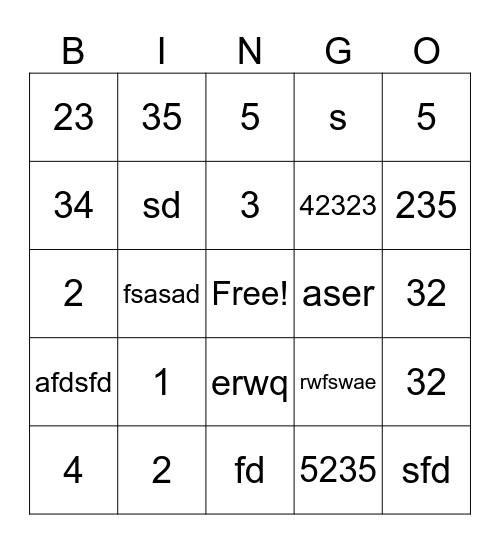 TEST Bingo Card