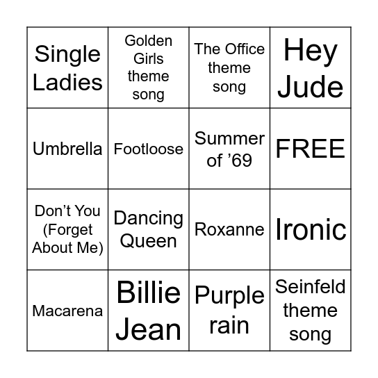 Music Bingo Card