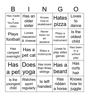 PEOPLE BINGO Card