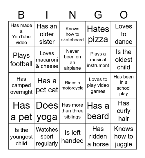 PEOPLE BINGO Card