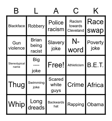 Racist family guy blackout board Bingo Card