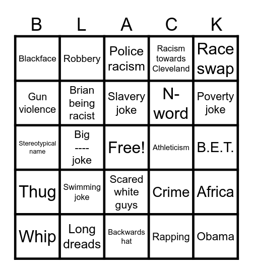 Racist family guy blackout board Bingo Card